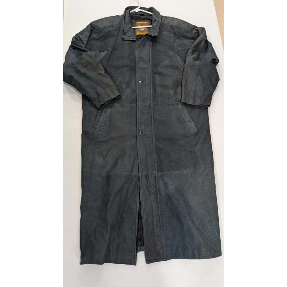 VINTAGE Mens I.O.U Leather Collection Blue Leather Lined Trench Coat Size XL
